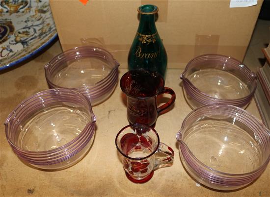 Collection of coloured glassware